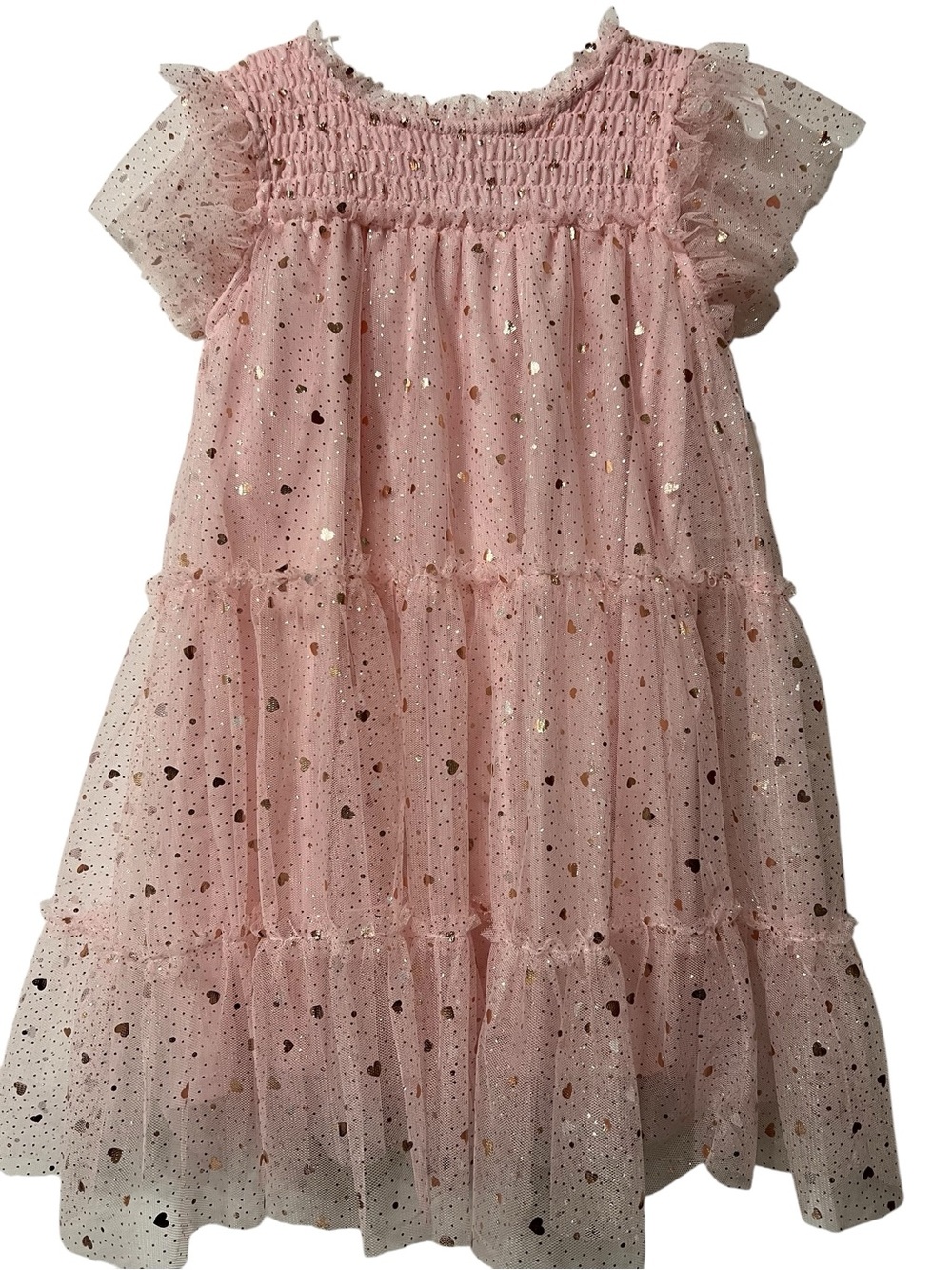 Zunie Pink Tulle Dress with Gold Heart Accents